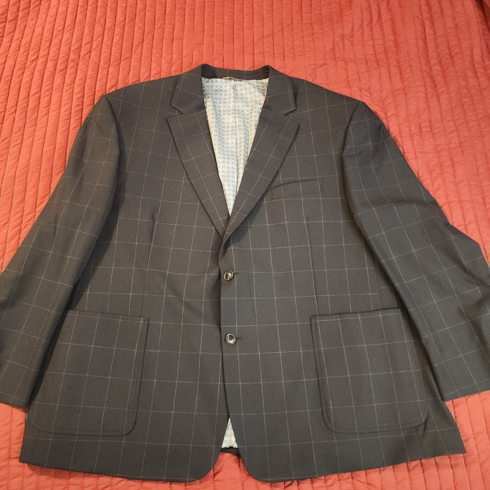 Oak Hill Mens  Navy Blue Windowpane Stretch Sport Coat Blazer 2 Button 3XL 54-56
